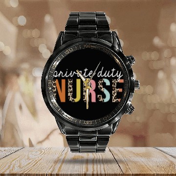 Discover Private-Duty Nurse Colorful Leopard Print Funny Calendar Steel Band Watch