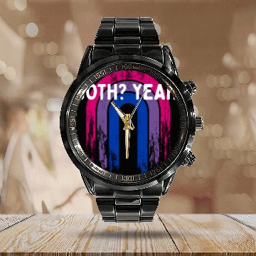Discover Both Yeah Bisexual LGBTQ Bi Pride Asexual Sayings Calendar Steel Band Watch