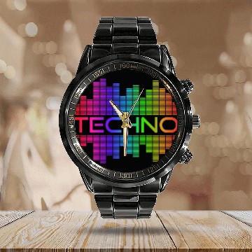 Discover Techno Music Rainbow Spectrum Hard Dark Acid Calendar Steel Band Watch