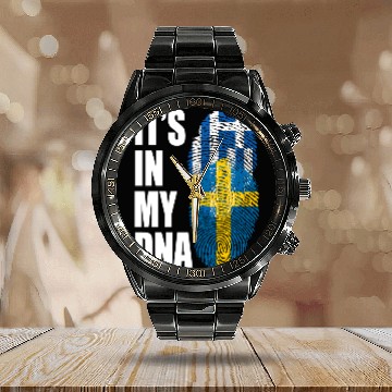 Discover Greek And Swedish Mix Heritage DNA Flag Calendar Steel Band Watch