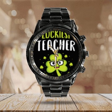 Discover Luckiest Teacher Leprechauns St Patricks Day Teach Calendar Steel Band Watch