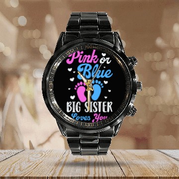 Discover Pink or Blue Big Sister Loves You Calendar Steel Band Watch