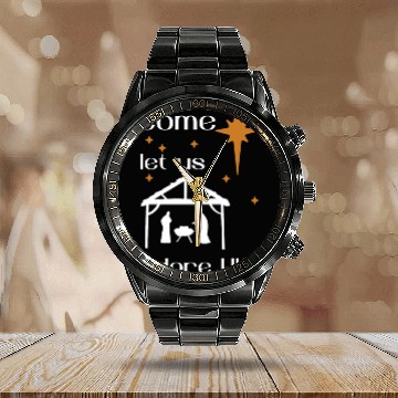 Discover Christian Design come let us adore Him Calendar Steel Band Watch