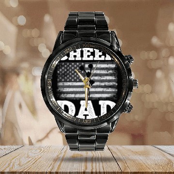 Discover Cheer Dad American Flag Vintage Funny Cheerleader Calendar Steel Band Watch