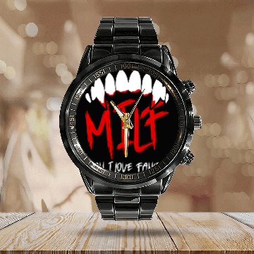 Discover MILF Man I Love Fangs Funny gift Halloween Vampire Calendar Steel Band Watch