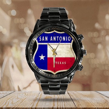 Discover San Antonio Texas coat of arms flag design Calendar Steel Band Watch