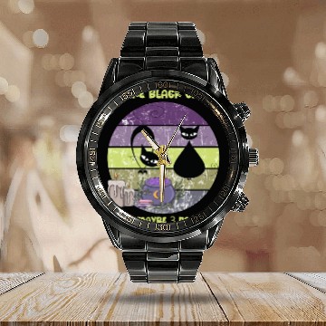 Discover Halloween Funny Black Cats Purple Sunset Calendar Steel Band Watch