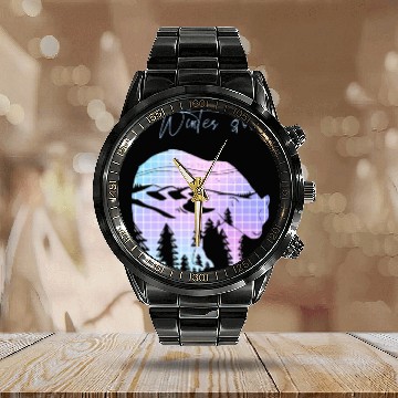 Discover Winter stories Bear Trees Pastel Rainbow Calendar Steel Band Watch