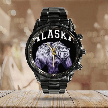 Discover Alaska Gift USA Natur Bär Denali Grizzly Wald Calendar Steel Band Watch
