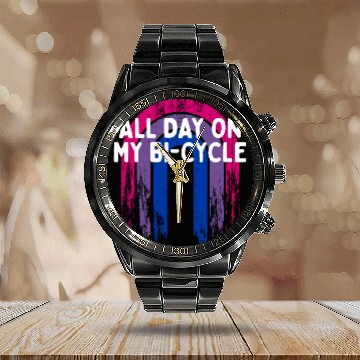 Discover All Day on My Bi-Cycle Bisexual LGBTQ Bi Pride Calendar Steel Band Watch
