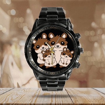 Discover mom dad kids hamster Calendar Steel Band Watch