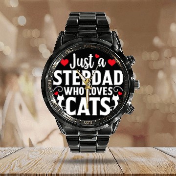 Discover Just a Stepdad Who Loves Cat Lover Cat Owner Gift Calendar Steel Band Watch