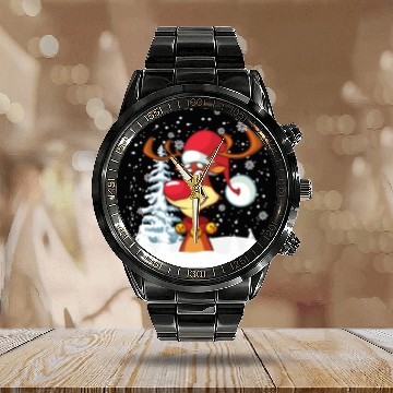 Discover Funny Reindeer Red Nose Santa Snowflake Calendar Steel Band Watch