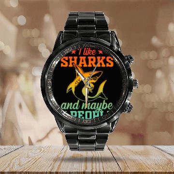 Discover I Like Sharks & Maybe 3 People - Sharkfish White S Calendar Steel Band Watch
