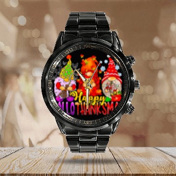 Discover Happy Hallothanksmas Gnomes Lover Halloween Calendar Steel Band Watch