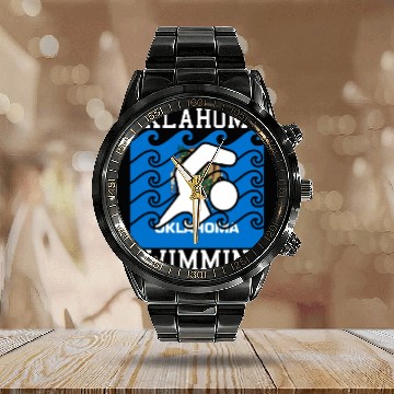 Discover Oklahoma Flag Swimming Team Swim Swimmer US State Calendar Steel Band Watch