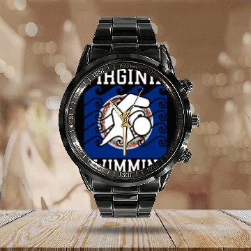 Discover Virginia Flag Swimming Team Swim Swimmer US State Calendar Steel Band Watch