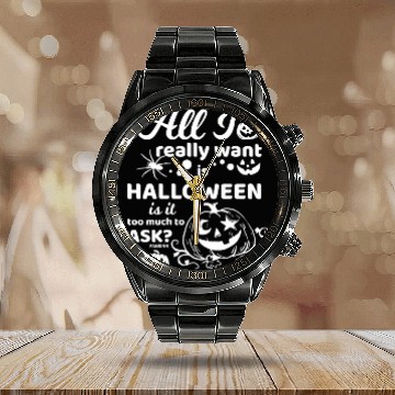 Discover Jack o Lantern Halloween Pumpkin face Calendar Steel Band Watch