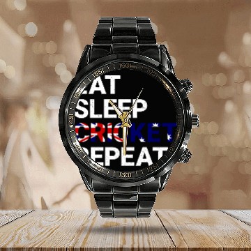 Discover Eat Sleep Cricket Repeat AUS Flag Sports Gift Calendar Steel Band Watch