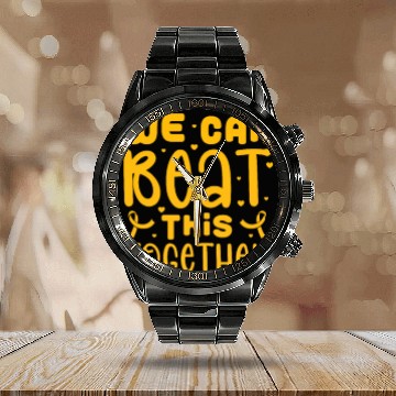 Discover We Can Beat This Together, Childhood Cancer Calendar Steel Band Watch