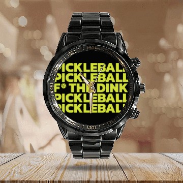 Discover Pickleball Pickleball Neon Calendar Steel Band Watch