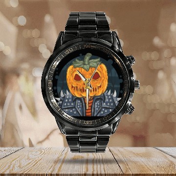 Discover Spooky Jack-o'-lantern Calendar Steel Band Watch