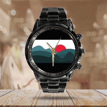 Discover Minimalist Sun Peacock Blue and White Calendar Steel Band Watch