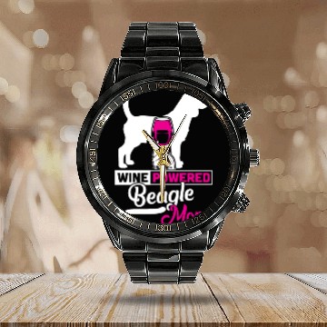 Discover Wine Powered Beagle Mom Calendar Steel Band Watch