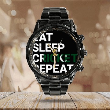 Discover Eat Sleep Cricket Repeat PK Flag Sports Gift Calendar Steel Band Watch
