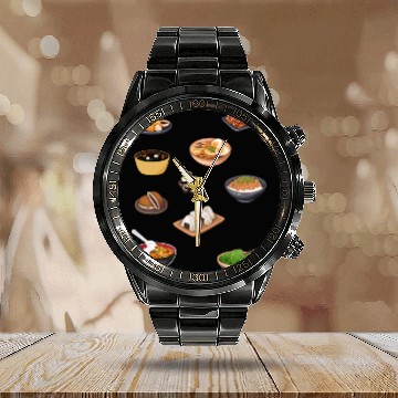 Discover Japanese Ramen Cool Pack,Ramen Mushroom Crossword- Calendar Steel Band Watch