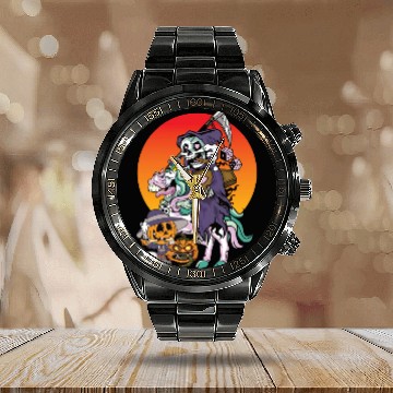 Discover Unicorn Halloween Pumpkin Grim Reaper Calendar Steel Band Watch