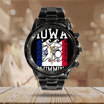 Discover Iowa Flag Swimming Team Swim Swimmer US State Calendar Steel Band Watch