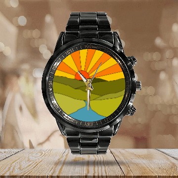 Discover Sunrise geometrical Calendar Steel Band Watch