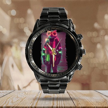 Discover Cyberpunk Cat Calendar Steel Band Watch