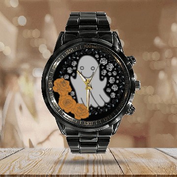 Discover Halloween Theme Cute Ghost Floral Coffee Lover Calendar Steel Band Watch