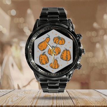 Discover Halloween Theme Cute Pumpkins Hexagon Coffee Calendar Steel Band Watch