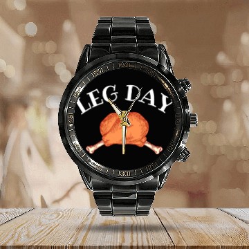 Discover Retro Cute Leg Day Turkey Funny Gym Thanksgiving Calendar Steel Band Watch