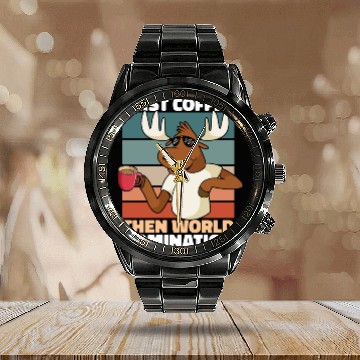 Discover Moose Elk Coffee Sunglasses Calendar Steel Band Watch