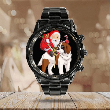 Discover Saint Bernard Christmas Santa Claus Xmas Pajama Calendar Steel Band Watch
