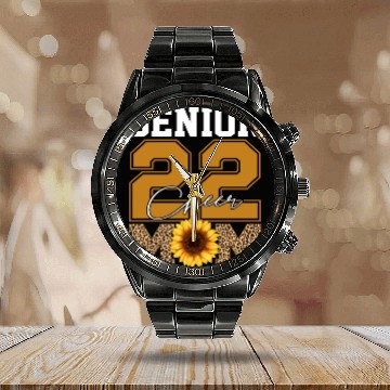 Discover Senior Class Of 2022 Sunflower Cheer Mom Leopard Calendar Steel Band Watch