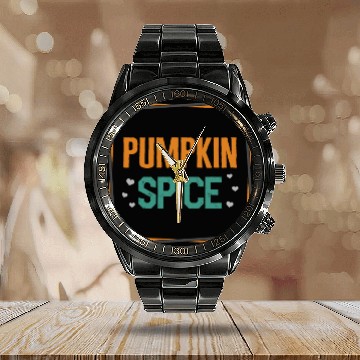 Discover Halloween Theme Cute Pumpkin Spice Coffee Lover Calendar Steel Band Watch