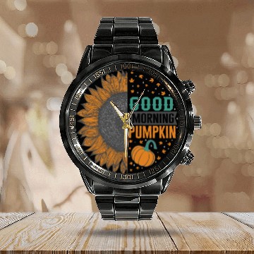 Discover Halloween Theme Good Morning Pumpkin Sunflower Calendar Steel Band Watch