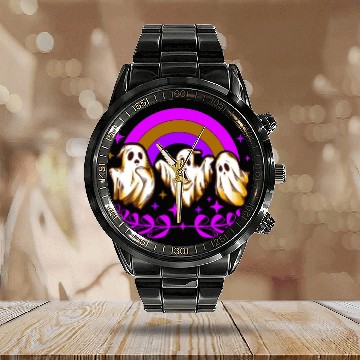 Discover Halloween Calendar Steel Band Watch, Ghost Rainbow Horror Spooky