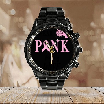 Discover I WEAR PINK FOR MY WIFE Calendar Steel Band Watch