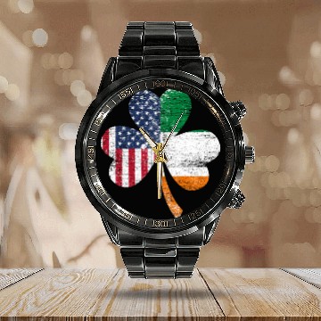 Discover Shamrock Usa Flag Irish Ireland Calendar Steel Band Watch