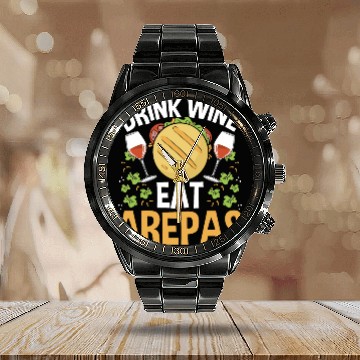 Discover Arepas Lover Wine Drinking Hispanic Heritage Month Calendar Steel Band Watch