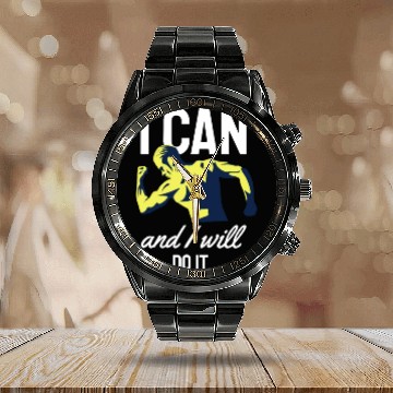 Discover I Can Do it Weightlifting Workout Fitness Gym Gift Calendar Steel Band Watch