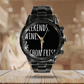 Discover Weekends Wine And Bichon Frise Calendar Steel Band Watch