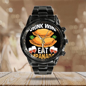 Discover Empanadas Maker Wine Drinking Lover Latin Food Calendar Steel Band Watch
