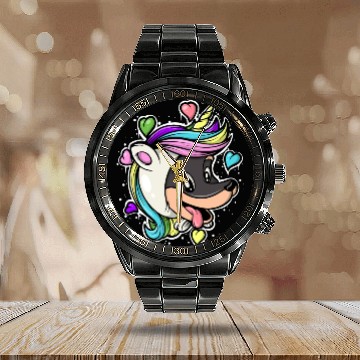 Discover Unicorn Doberman Pinscher Funny Dog Lover Design Calendar Steel Band Watch
